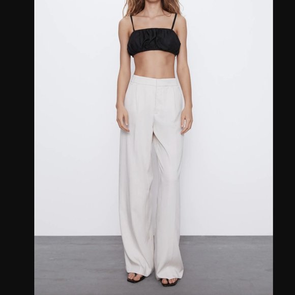 Zara white cream pleated wide leg trousers BNWT - Picture 1 of 3